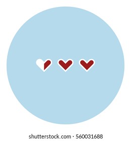 Hearts icon - Flat design, glyph style icon - White and red enclosed in a circle