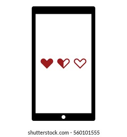 Hearts icon - Flat design, glyph style icon - Colored enclosed in a phone