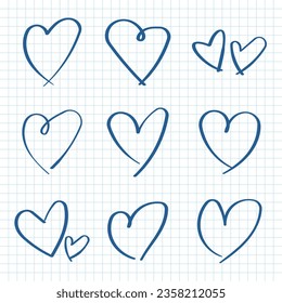 Hearts icon in hand drawn style. Handmade painted heart vector illustration on isolated background. Love doodle sign business concept.