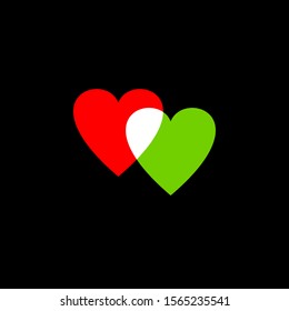 Hearts icon isolated on black background. Romantic hearts icon green and red. Love symbol. Happy valentines day and wedding design elements. Simple vector element illustration in a modern style.
