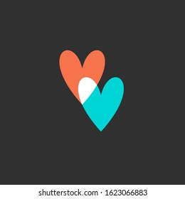 Hearts icon isolated on dark gray background. Happy valentines day and wedding design elements. Romantic hearts icon red and blue. Love symbol. Simple vector element illustration in a modern style.