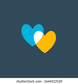 Hearts icon isolated on dark blue background. Romantic hearts icon blue and yellow. Love symbol. Happy valentines day and wedding design elements. Simple vector element illustration in a modern style.