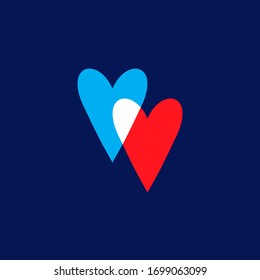 Icono de corazones aislados en fondo azul oscuro Corazón romántico icono rojo, y azul. Simple ilustración vectorial en un estilo moderno. Símbolo de amor. Feliz día de San Valentín y elementos de diseño de bodas.