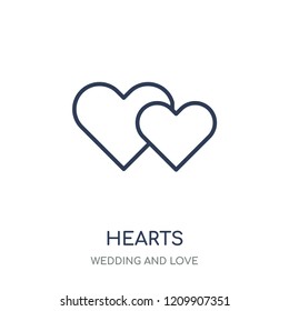 Hearts icon. Hearts linear symbol design from Wedding and love collection. Simple outline element vector illustration on white background.