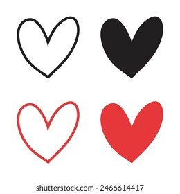 Hearts icon in multiple style. Hand drawn heart icons on white background.