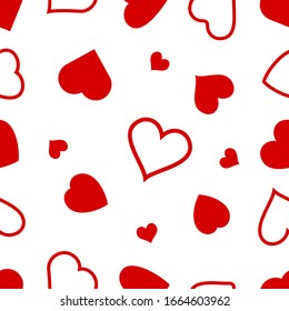 Hearts icon seamless pattern. Outline love vector signs isolated on a background. Red graphic shape line art for romantic wedding  or valentine gift