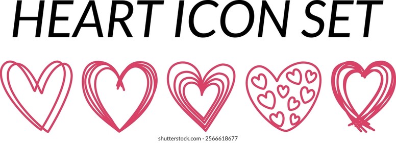 Hearts icon set, collection of red color hearts icons, outline style,