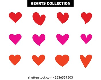 hearts icon set different style hearts in red magenta and lighty red hearts vector on white background.