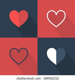 Hearts icon set. Flat design. Vector illustration