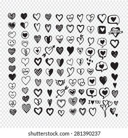 Hearts icon set. Hand drawn Illustration
