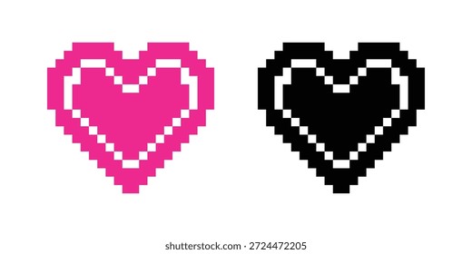 Conjunto de iconos de corazones. Signo de forma de corazón. Iconos de línea rosa y negro. Amor, San Valentín, símbolo romántico. Elemento plano decorativo para diseño, Clipart, etc. Trazo editable. Ilustración vectorial.