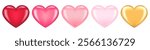 Hearts icon set isolated on white background. Red, pink and gold hearts. Collection of glossy hearts of different colors. Template for Valentine's day, wedding, romantic card. Vector illustration.