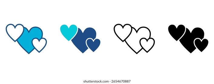 Conjunto de iconos de corazones con múltiples estilos. Ilustración vectorial