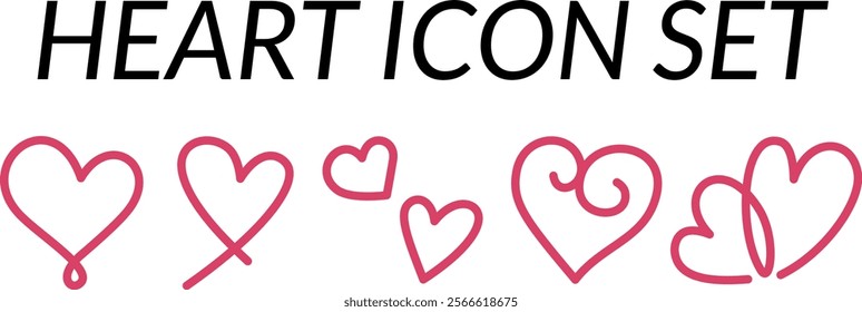 Hearts icon set, red color heart icons collection, outline style, heart icon,