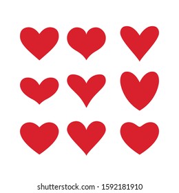 Hearts icon. Set of various simple red vector heart icons