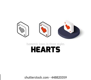 Hearts icon, vector symbol in flat, outline and isometric style