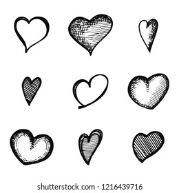 hearts icons isolated objects silhouettes set.