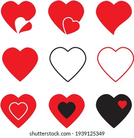 Hearts icons, Love Symbol Icon flat style modern design