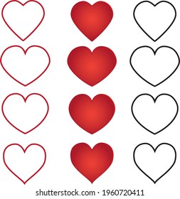 Hearts icons, Love Symbol Icon flat style modern design, isolated on a blank background