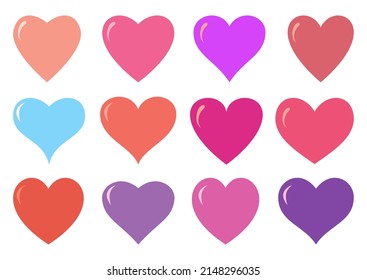 Hearts icons set. Flat pastel elements wich text greeting wedding card. Romantic holiday symbol love Valentine Day. Heart decorative graphic design shape isolated vector illustration