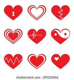 Hearts icons set in flat style. Vector illustration in eps8 format.