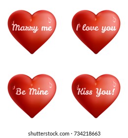 Hearts icons set isolated on a white background. Valentines day concept. Realistic vector illustration. White or transparent background. EPS10