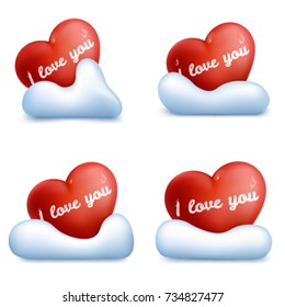 Hearts icons set isolated on a white background. Valentines day concept. Realistic vector illustration. Hearts in snowdrifts. White or transparent background. EPS10