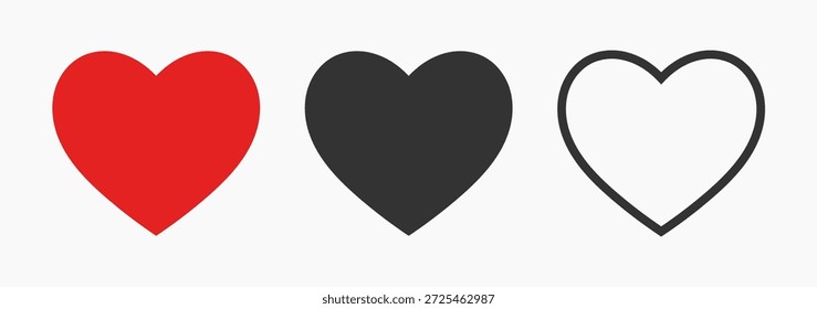 Die Herzsymbole sind festgelegt. Designelemente für Vektorgrafiken.