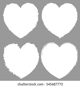 Hearts icons set, white hand-drawn hearts vector