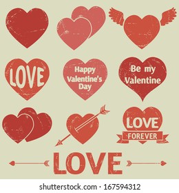  Hearts icons. Vector set, grunge, EPS 8.