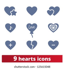 Hearts icons: vector set of love signs