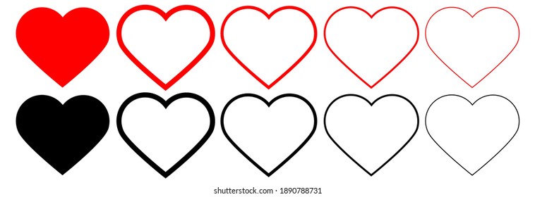 Hearts icons vector set.Valentines Day and love concept.Black and red hearts on white background.