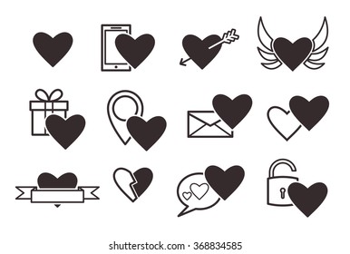 Hearts icons web set - wedding or dating romantic symbols.