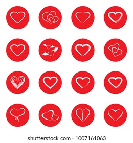 Hearts Icons. White Flat Design In Circle. Vector Illustration. 