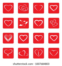 Hearts Icons. White Flat Design In Square. Vector Illustration. 