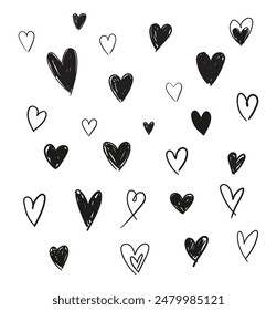 Corazones tinta boceto Vector dibujado a mano 