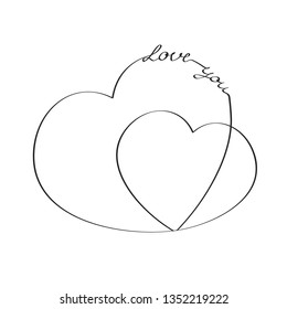 Hearts with an inscription love you. Vector sketch