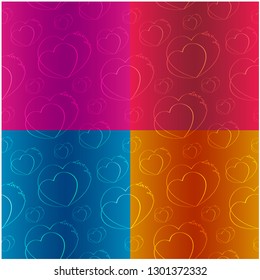 Hearts with an inscription made by one line. Set of seamless textures