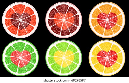 Hearts inside citrus slise.