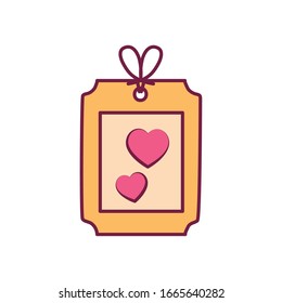 Hearts inside label line and fill style icon design of love passion romantic valentines day wedding decoration and marriage theme Vector illustration