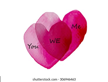 Hearts intersection love concept,watercolor design,Vector illustration