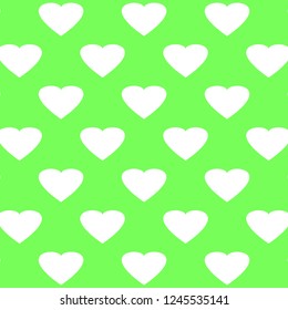 Hearts isolated on green background pattern. Vector illustration.