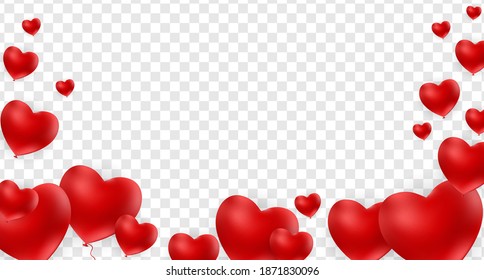 Hearts isolated on transparent background, decorations for Valentine's day design. Vector Illustration