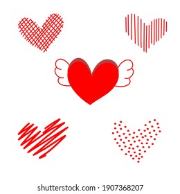 hearts isolated on a white background. Vector Hand drawn hearts symbols for love,Valentine's day. Pink doodle illustrations.
