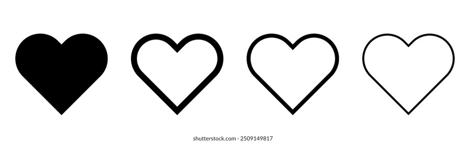  Corazones aislados en blanco. Conjunto de iconos de corazón. Logo del corazón. Ilustración vectorial.