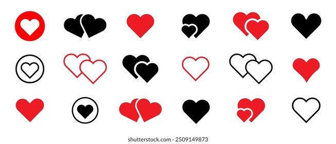  Hearts isolated on white. Heart icons set. Heart logo. Vector illustration.