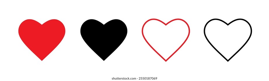 Herzen einzeln auf Weiß. Herzen in linear und flach. Liebessymbol. Valentinstag Zeichen oder Symbole. Vektorgrafik. 