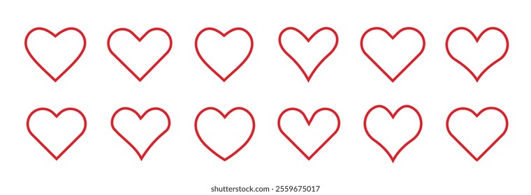 Hearts isolated on white. Hearts in linear and flat. Love icon. Valentines day signs or symbols. Vector illustration. 