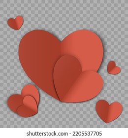 Hearts are isolated on a white, transparent background.
