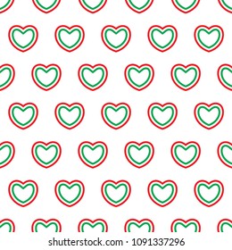 Hearts with Italian flags colors. Seamless pattern. Love to Italy. Vector illustration.